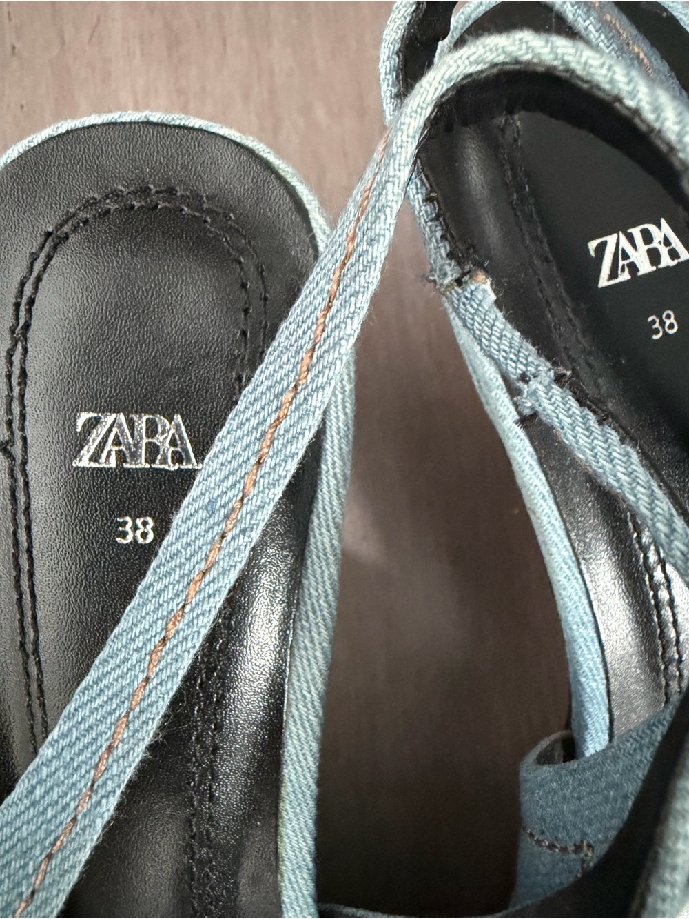 Zara Light Blue Denim Pointed Slingback Heels - Picture 3 of 5